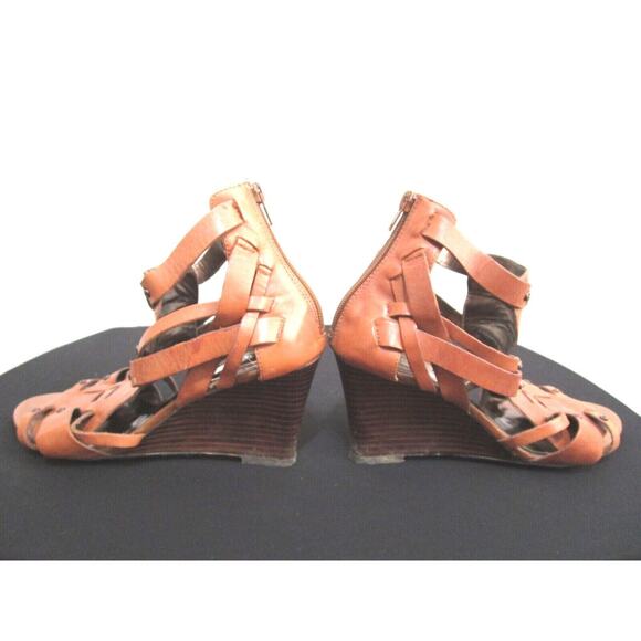 Santana Ginseng Eton Brown Leather Gladiator Wedge High Heels Sandals Women 9M - Picture 9 of 12